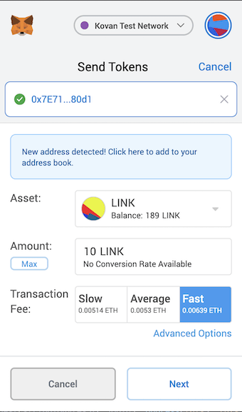 Metamask Send Link Screen